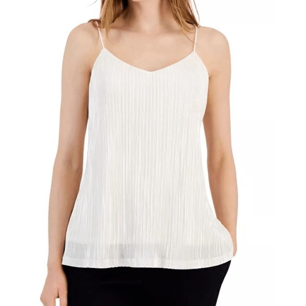 Anne Klein Women's V-Neck Micro-Pleated Knit Tank Cami Top XL